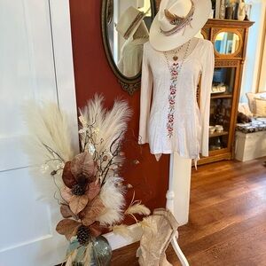 JOHNNY WAS embroidered boho floral cream tunic